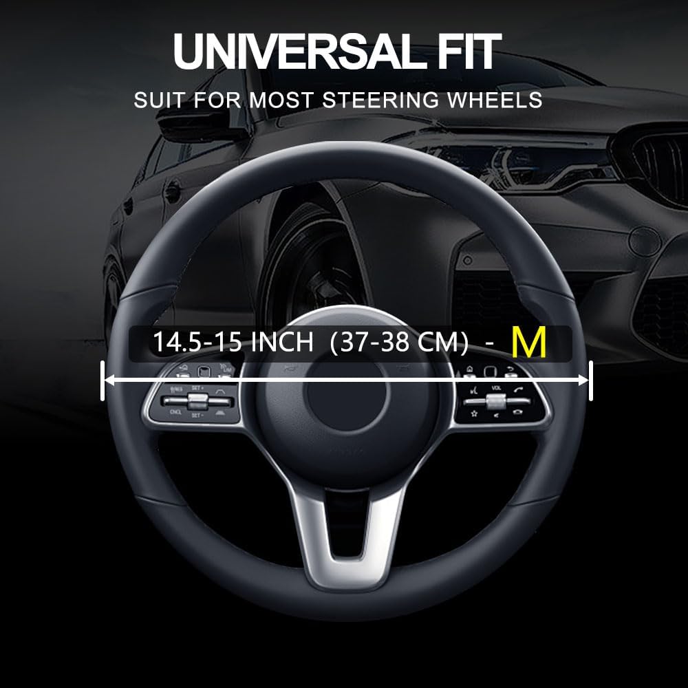 Leather Car Steering Wheel Cover, Non-Slip Car Wheel Cover Protector Breathable Microfiber Leather Universal Fit for Most Cars(Beige) - Image 4