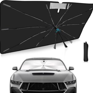Windshield Sun Shade Umbrella Custom Fit for Ford Mustang 2015-2025 Foldable UV Protection Car Cover, Emergency Rain Shield & Dashboard Protector - Durable Auto Accessory