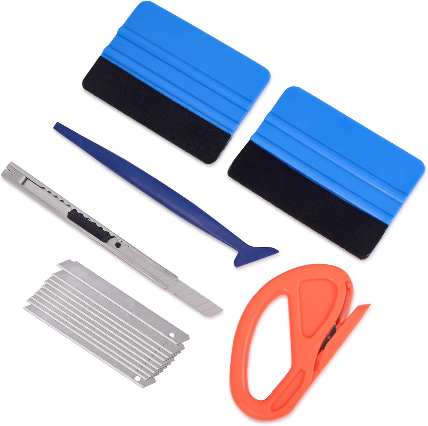 Vehicle Vinyl Wrap Tool Kit Window Tinting Tool Include 4 Inch Felt Squeegee, Retractable 9mm Utility Knife and Blades, Zippy Vinyl Cutter and Mini Go Corner Squeegee for Car Wrapping
