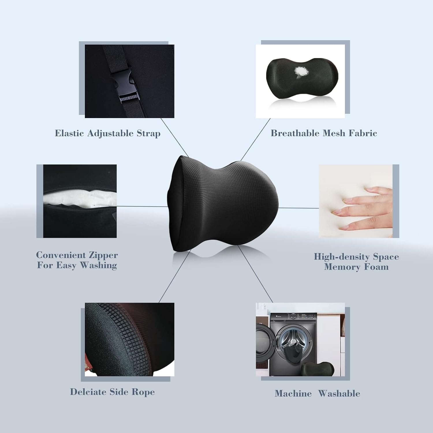 Super Comfy Car Headrest Pillow, Car Pillow for Neck Pain Relief with Adjustable Strap, 100% Memory Foam & Breathable Removable Cover, Ergonomic Design - Softness Travel Car Neck Pillow(Black, 1PC) - Image 2