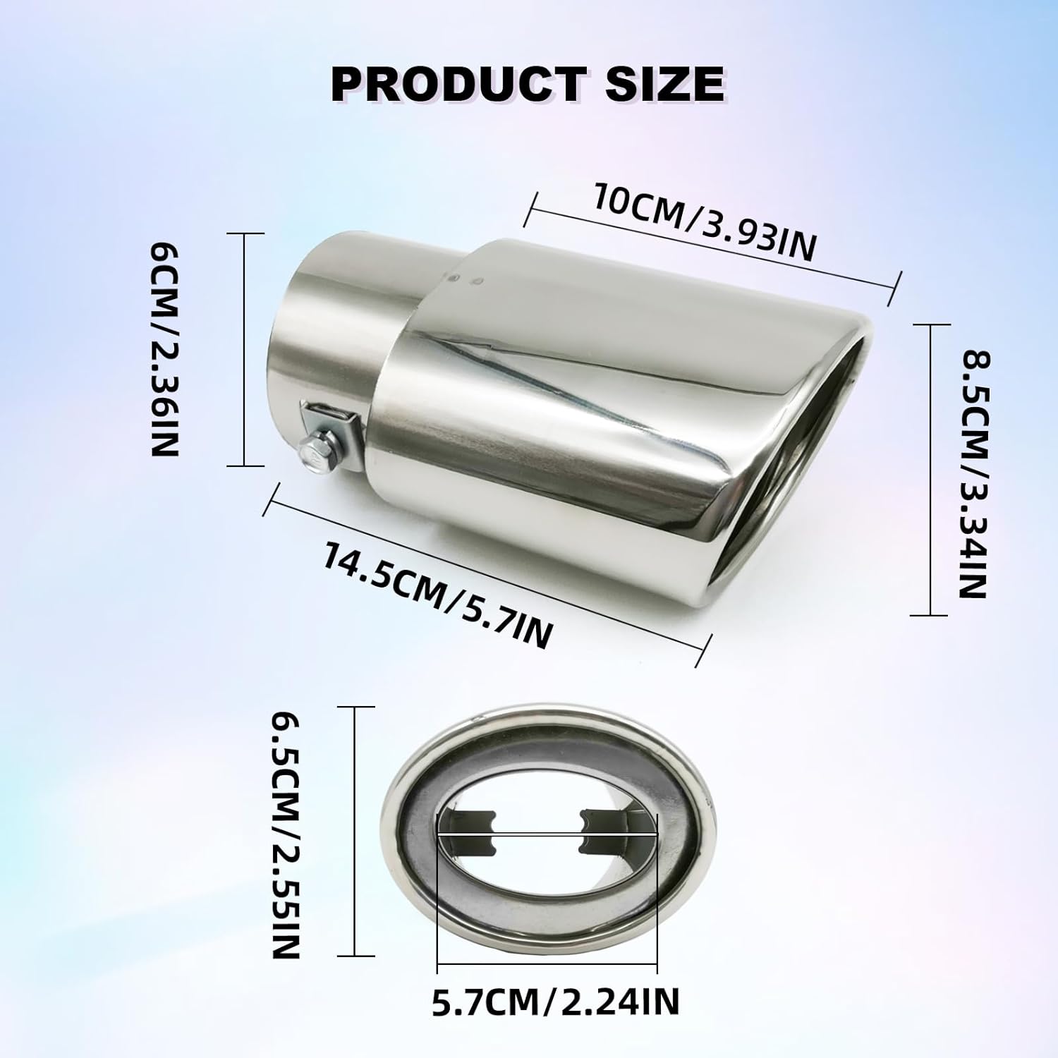 Stainless Steel Car Exhaust Tip, 2.5" to 3.3" Adjustable Car Decoration Chrome-Plated Finish Exhaust Tailpipe, Universal Car Exhaust Pipe Modification Tail Throat Tail Pipe (Silver #Straight) - Image 3