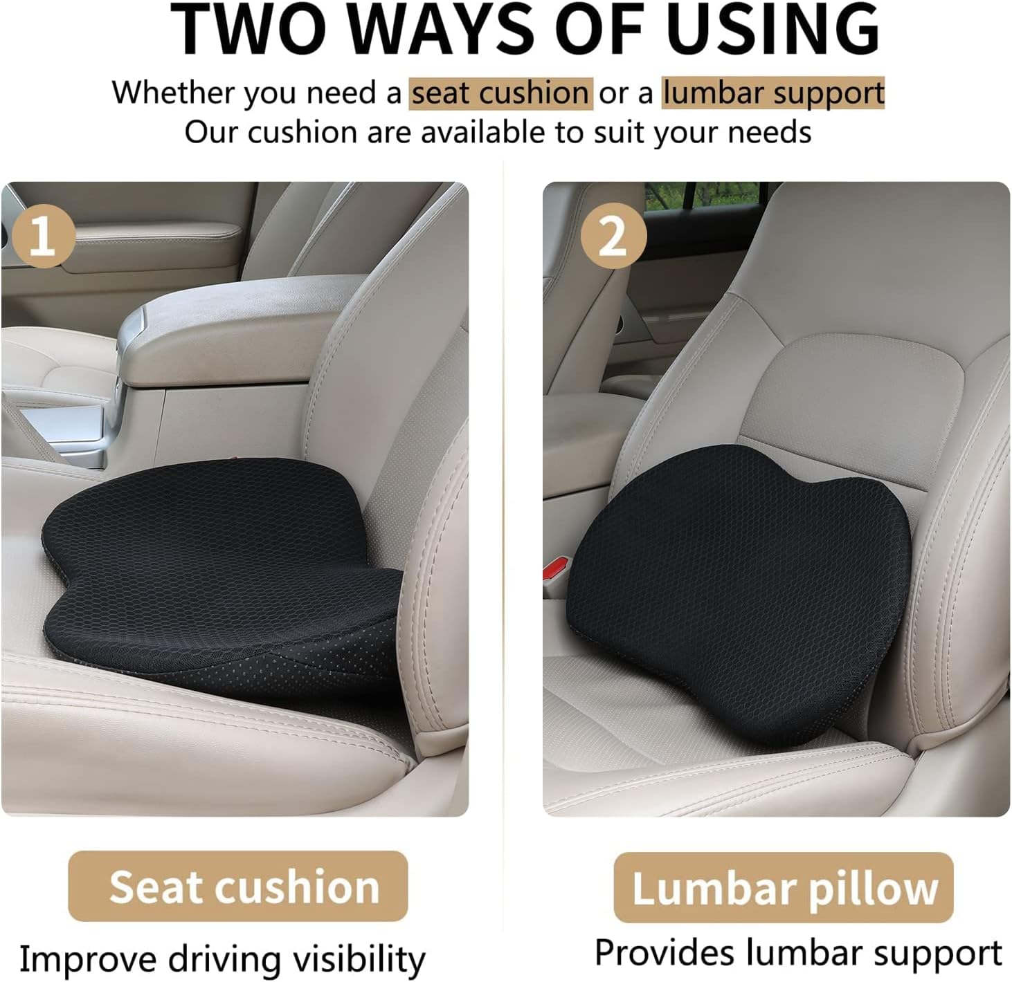 Car Seat Cushion - Memory Foam Car Seat Pad - Sciatica & Lower Back Pain Relief - Car Seat Cushions for Driving - Road Trip Essentials for Drivers(Black) - Image 3