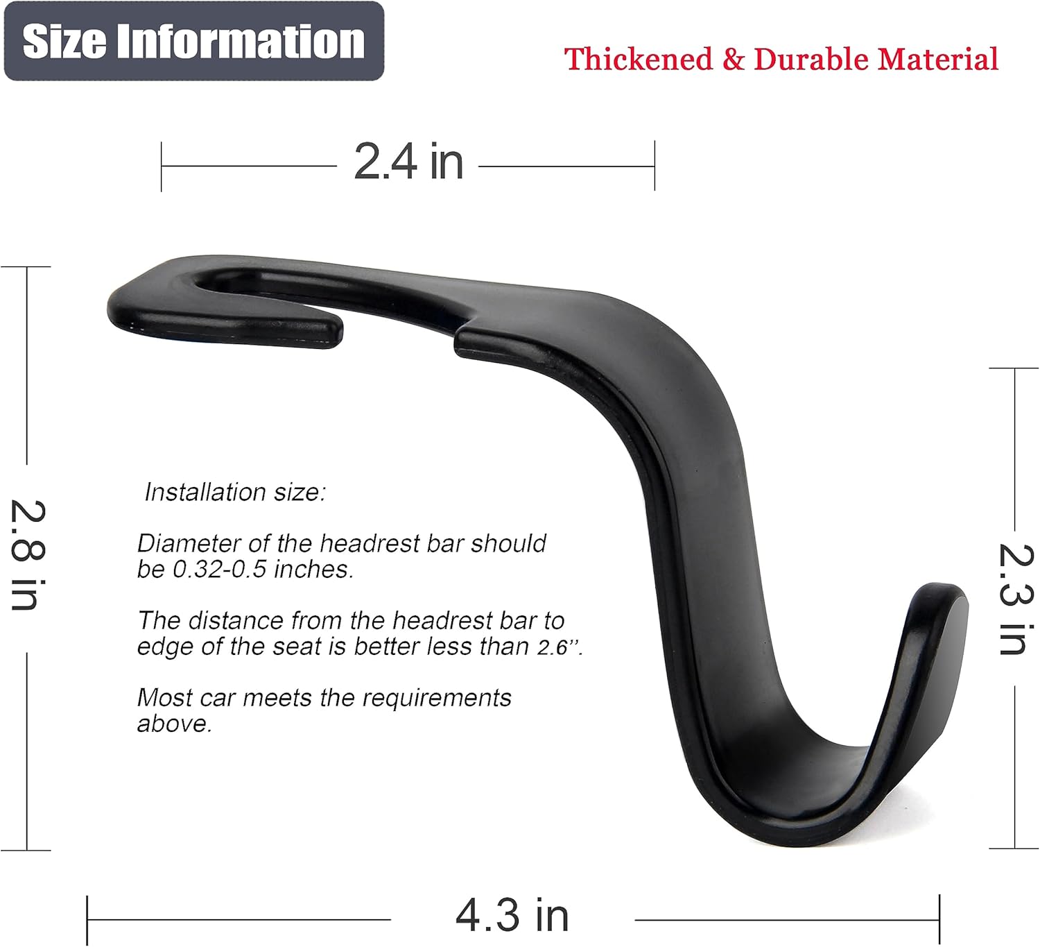 Amooca Car Seat Headrest Hook 4 Pack Hanger Storage Organizer Universal for Handbag Purse Coat fit Universal Vehicle Car Black S Type - Image 2