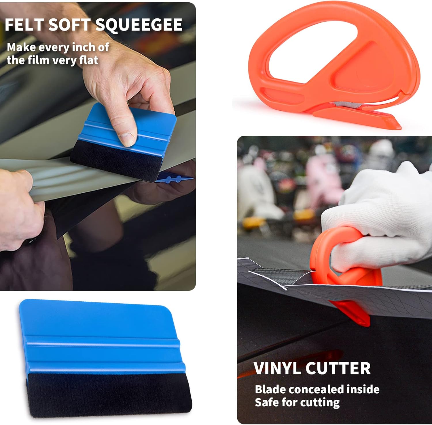 Vehicle Vinyl Wrap Tool Kit Window Tinting Tool Include 4 Inch Felt Squeegee, Retractable 9mm Utility Knife and Blades, Zippy Vinyl Cutter and Mini Go Corner Squeegee for Car Wrapping - Image 2