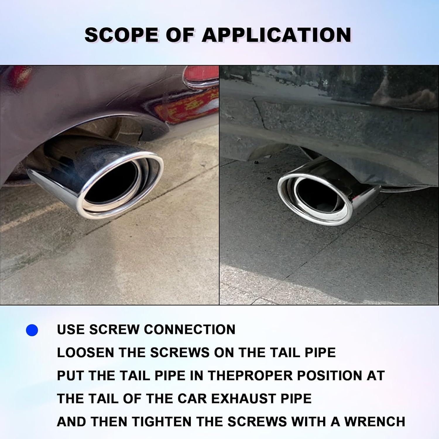 Stainless Steel Car Exhaust Tip, 2.5" to 3.3" Adjustable Car Decoration Chrome-Plated Finish Exhaust Tailpipe, Universal Car Exhaust Pipe Modification Tail Throat Tail Pipe (Silver #Straight) - Image 5