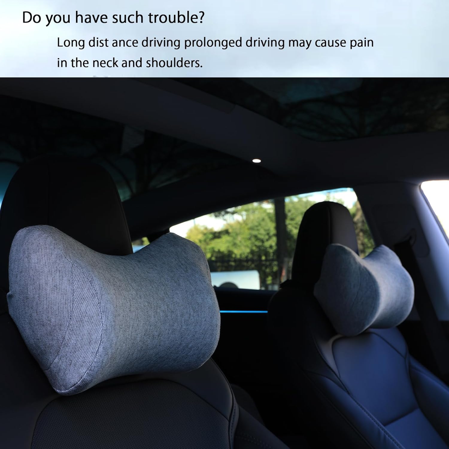 Car Neck Pillow for Driving Gaming Chair Neck Pillow with Adjustable Strap and Removable Cover, Memory Foam Headrest Pillow for Chairs, Ergonomic Design, 2 Pack - Image 5