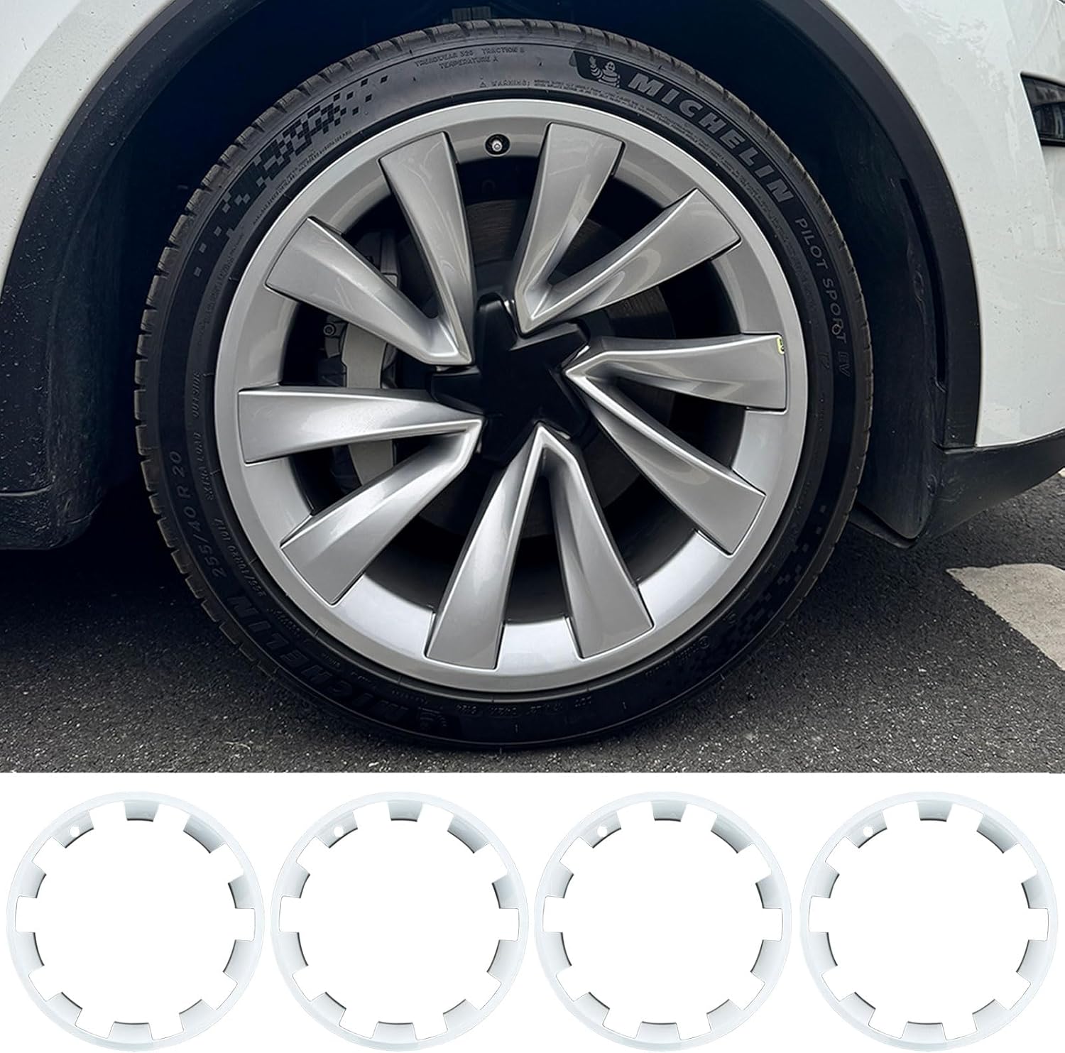 for Tesla Model Y 20 Inch Helix Wheel Rim Protector Hubcaps Helix Wheels Rim Cover Tire Trim Rings Silver 4Pcs Model Y Accessories - Image 3