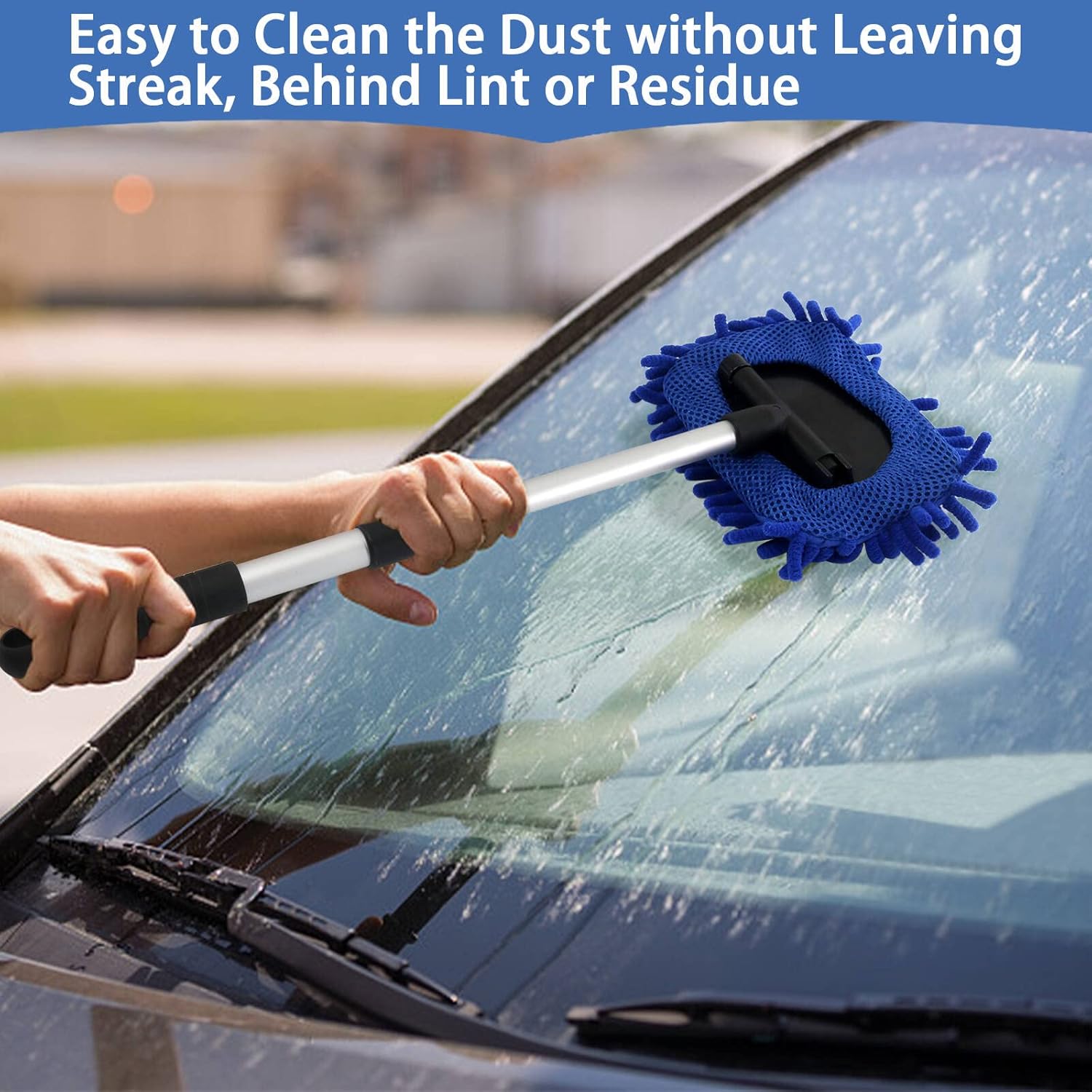 5 PCS Windshield Cleaning Tools, 18 inch Microfiber Car Window Cleaning Tool with Extendable Handle, Auto Interior Exterior Glass Wiper Car Glass Cleaner Kit with Microfiber Bonnet Pads and Cloth - Image 2