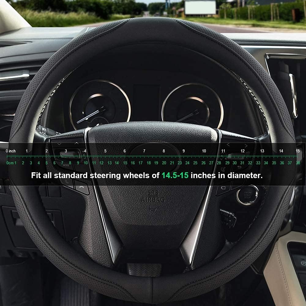 Car Steering Wheel Cover,14.5-15 Inch Black Universal Microfiber Leather Covers Breathable Anti-Slip Odorless Steering Wheels Accessories for Men Women - Image 4