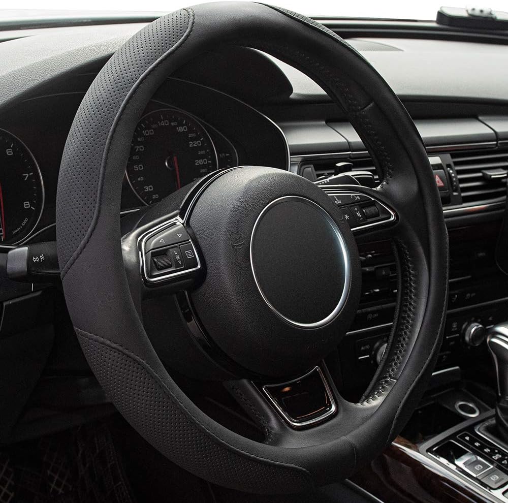 Car Steering Wheel Cover,14.5-15 Inch Black Universal Microfiber Leather Covers Breathable Anti-Slip Odorless Steering Wheels Accessories for Men Women
