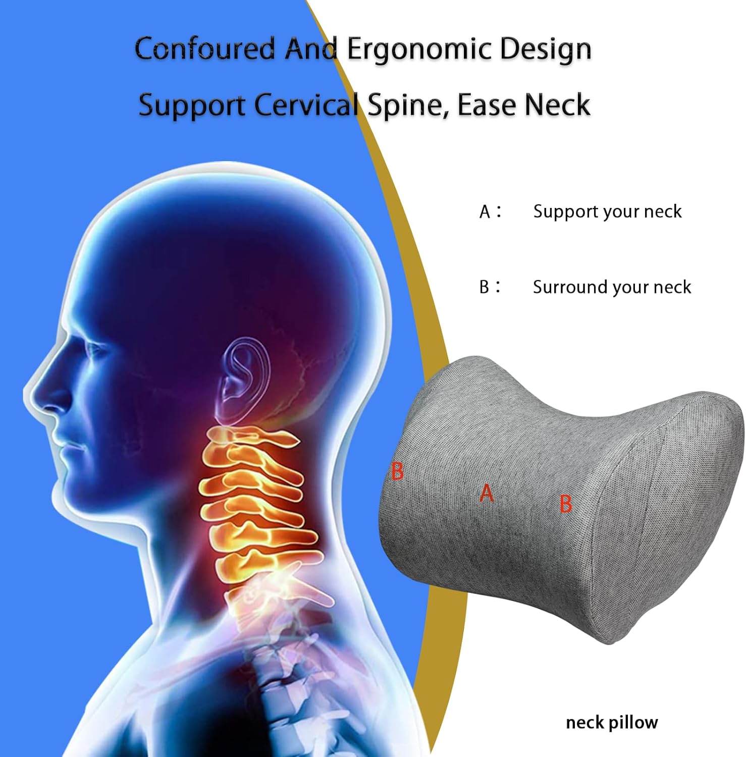 Car Neck Pillow for Driving Gaming Chair Neck Pillow with Adjustable Strap and Removable Cover, Memory Foam Headrest Pillow for Chairs, Ergonomic Design, 2 Pack - Image 4