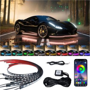 Underglow LED Lights for Cars - 6PCS RGB Neon Light Kit with 360 LEDs, Bluetooth APP Control, 8 Colors/Music Sync, Waterproof PVC Strips for Cars, Trucks, SUVs