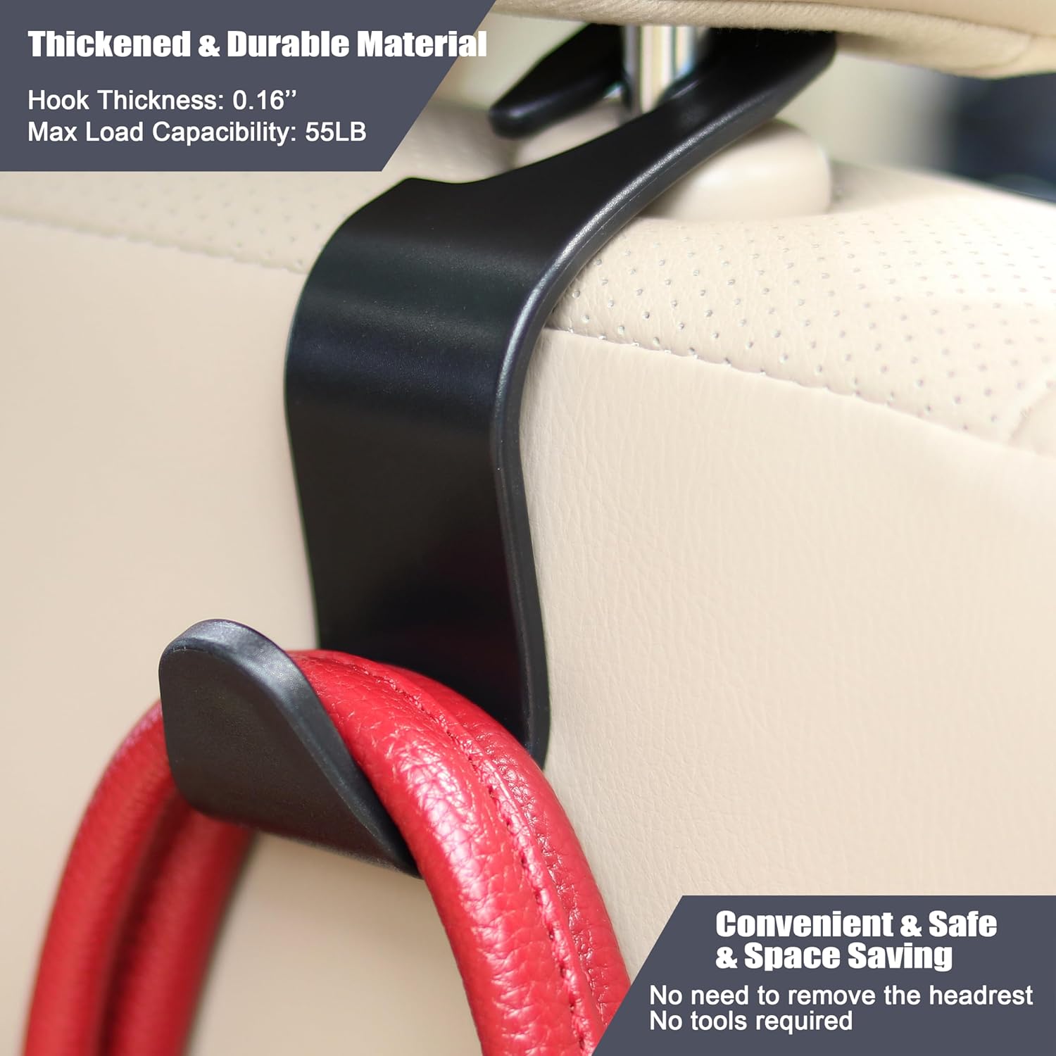 Amooca Car Seat Headrest Hook 4 Pack Hanger Storage Organizer Universal for Handbag Purse Coat fit Universal Vehicle Car Black S Type - Image 5