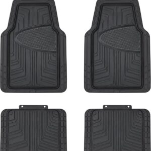 4-Piece Premium Rubber Floor Mat for Cars, SUVs and Trucks, All Weather Protection, Universal Trim to Fit, Black