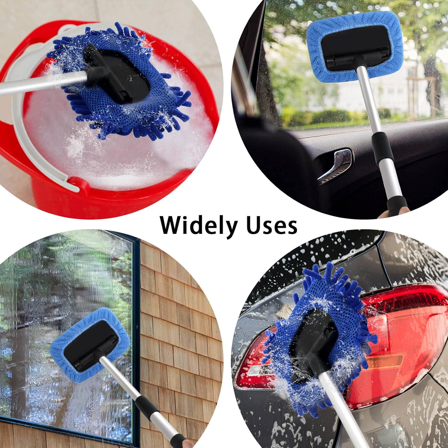 5 PCS Windshield Cleaning Tools, 18 inch Microfiber Car Window Cleaning Tool with Extendable Handle, Auto Interior Exterior Glass Wiper Car Glass Cleaner Kit with Microfiber Bonnet Pads and Cloth - Image 5